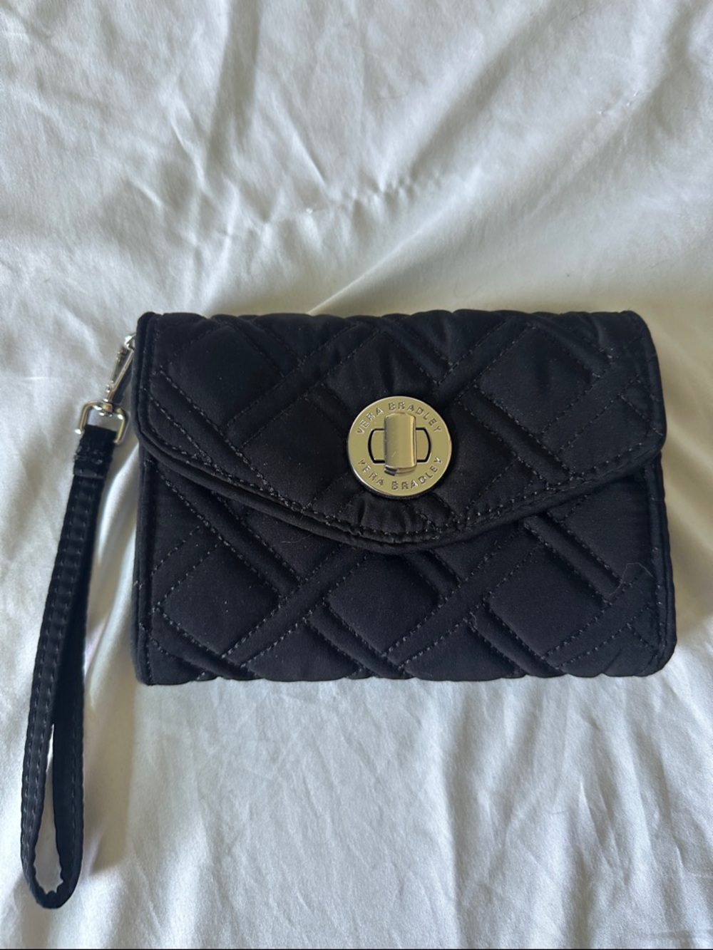 Vera Bradley Black Quilted Wristlet with Turn-Lock